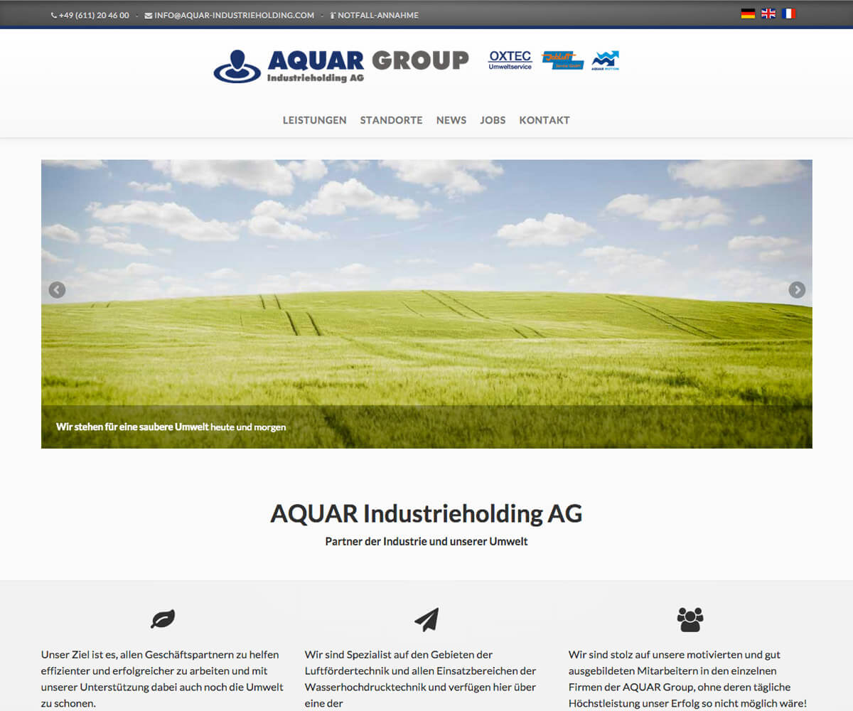 Typo3 Entwicklung und Design für Aquar Group