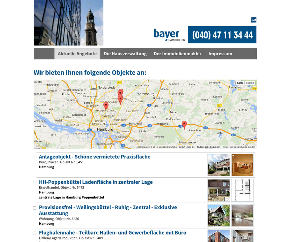 Typo3 Entwicklung und Design für Bayer GmbH Immobilienmakler